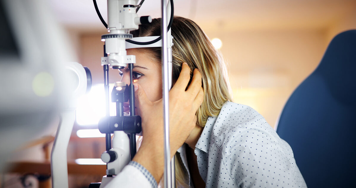 Ophthalmologist conducting a slit-lamp eye exam